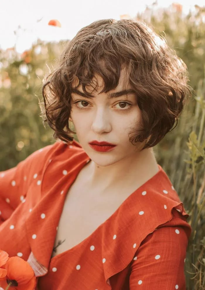 Medium Brown Bob With Curly Bangs Medium Brown Bob With Curly Bangs — Classy Stacked Bob