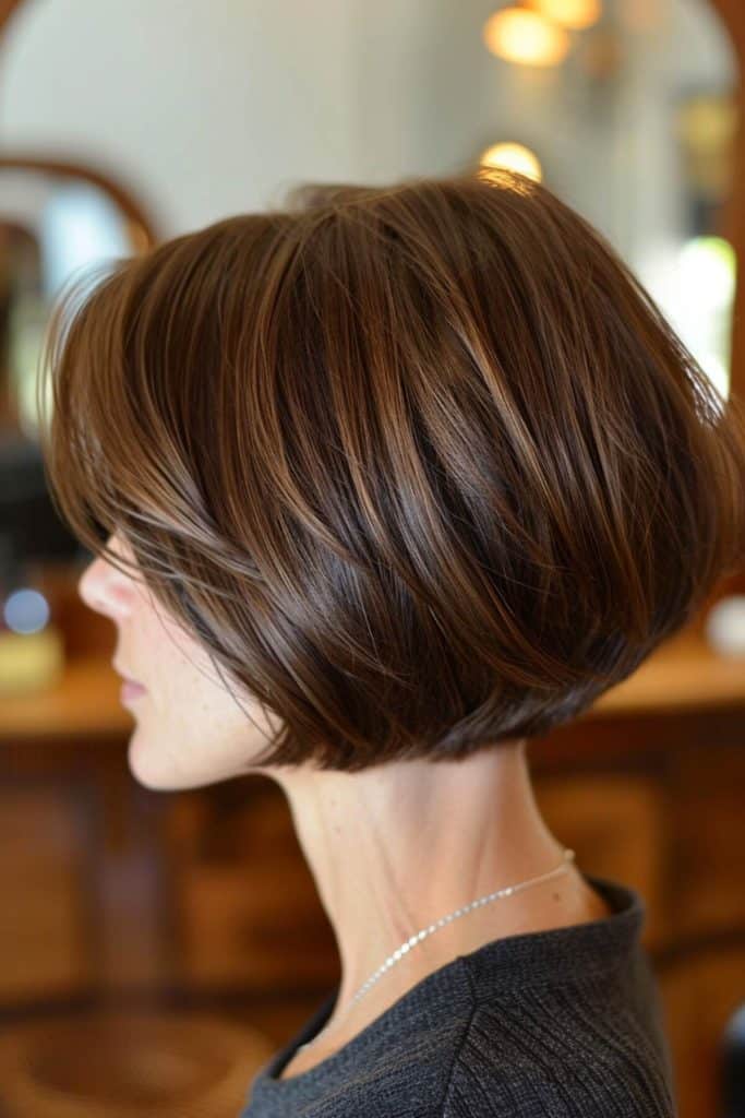 Dark Brown Stacked Bob With Subtle Tones Dark Brown Stacked Bob With Subtle Tones — Classy Stacked Bob