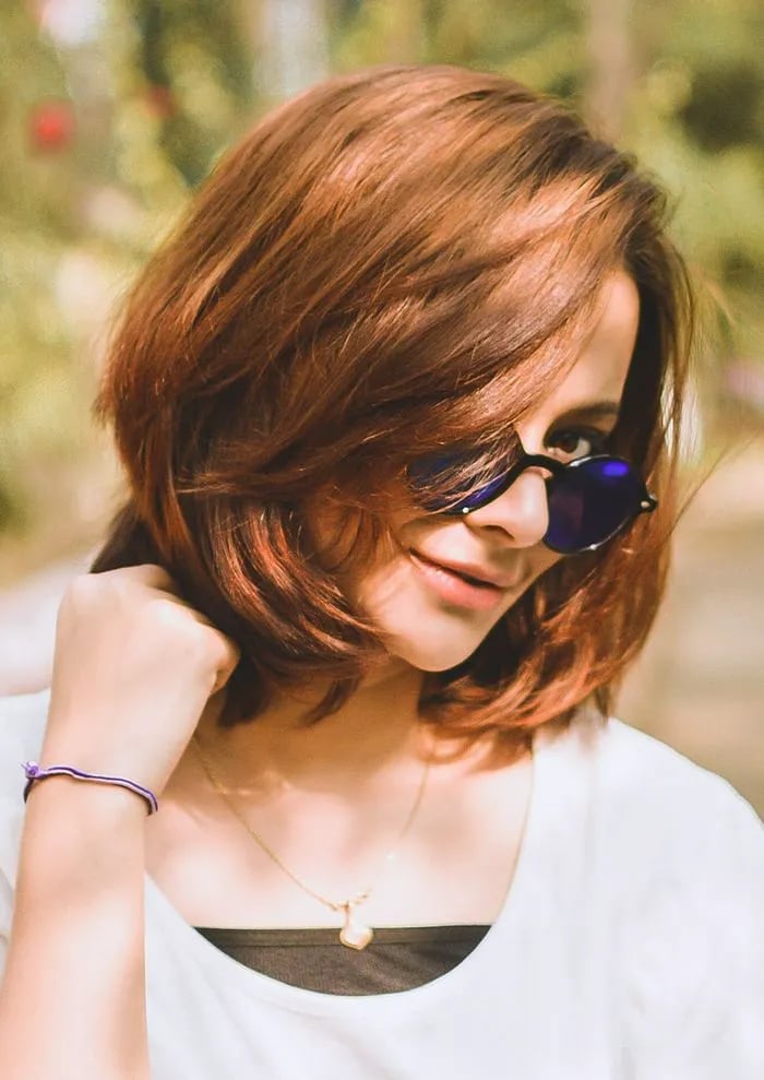 Layered Bob Auburn Curtain Bangs Layered Bob Auburn Curtain Bangs — Classy Stacked Bob