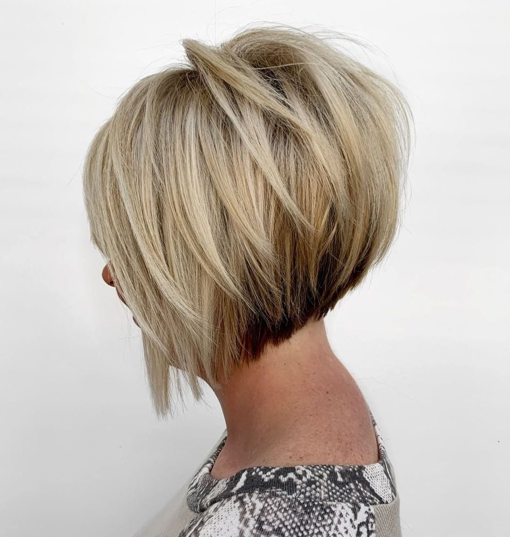 Ash Blonde Stacked Bob With Dark Root Ash Blonde Stacked Bob With Dark Root — Classy Stacked Bob