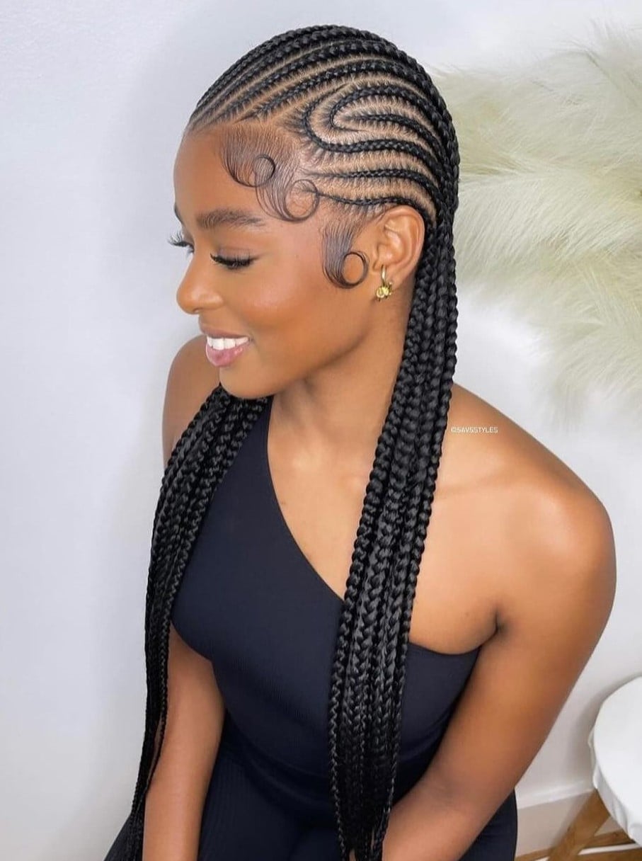Geometric Stitch Braids With Loose Curls — Classy Stitch Braids Hairstyles