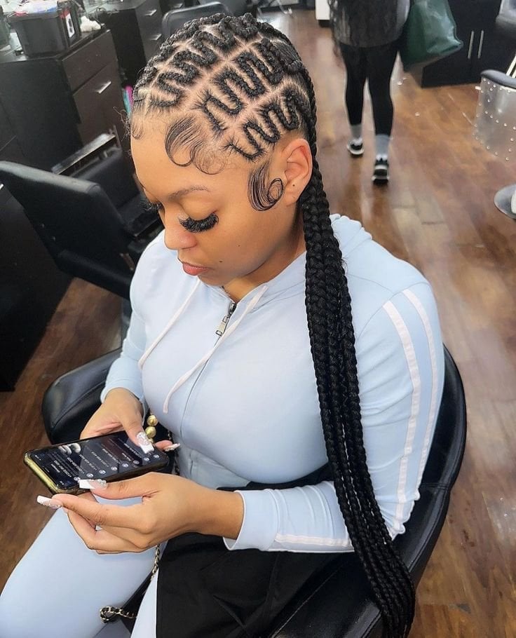 Heart-Shaped Stitch Braids Waist Length — Classy Stitch Braids Hairstyles