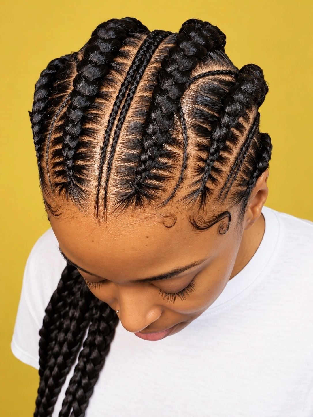 Neat Stitch Lines With Face Framing — Classy Stitch Braids Hairstyles