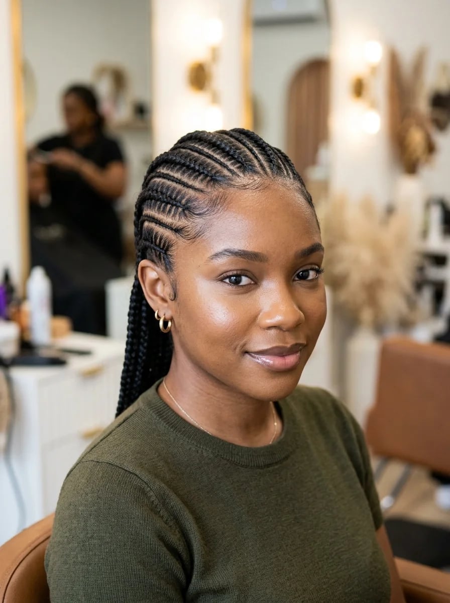Sleek Black Mid-Back Stitch Braids — Classy Stitch Braids Hairstyles