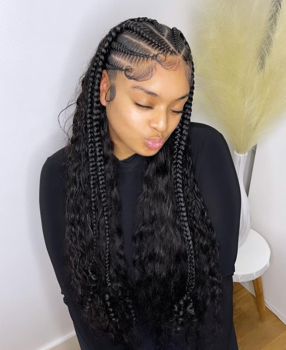 Black and Brown Stitch Braids With Beads — Classy Stitch Braids Hairstyles