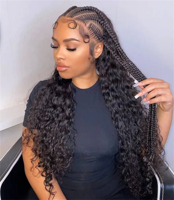 Geometric Stitch Braids With Top Knot, Mid-Back — Classy Stitch Braids Hairstyles