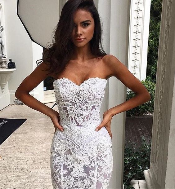 Strapless Gown With Lace Detail Strapless Gown With Lace Detail — Classy Strapless Dresses Hairstyles