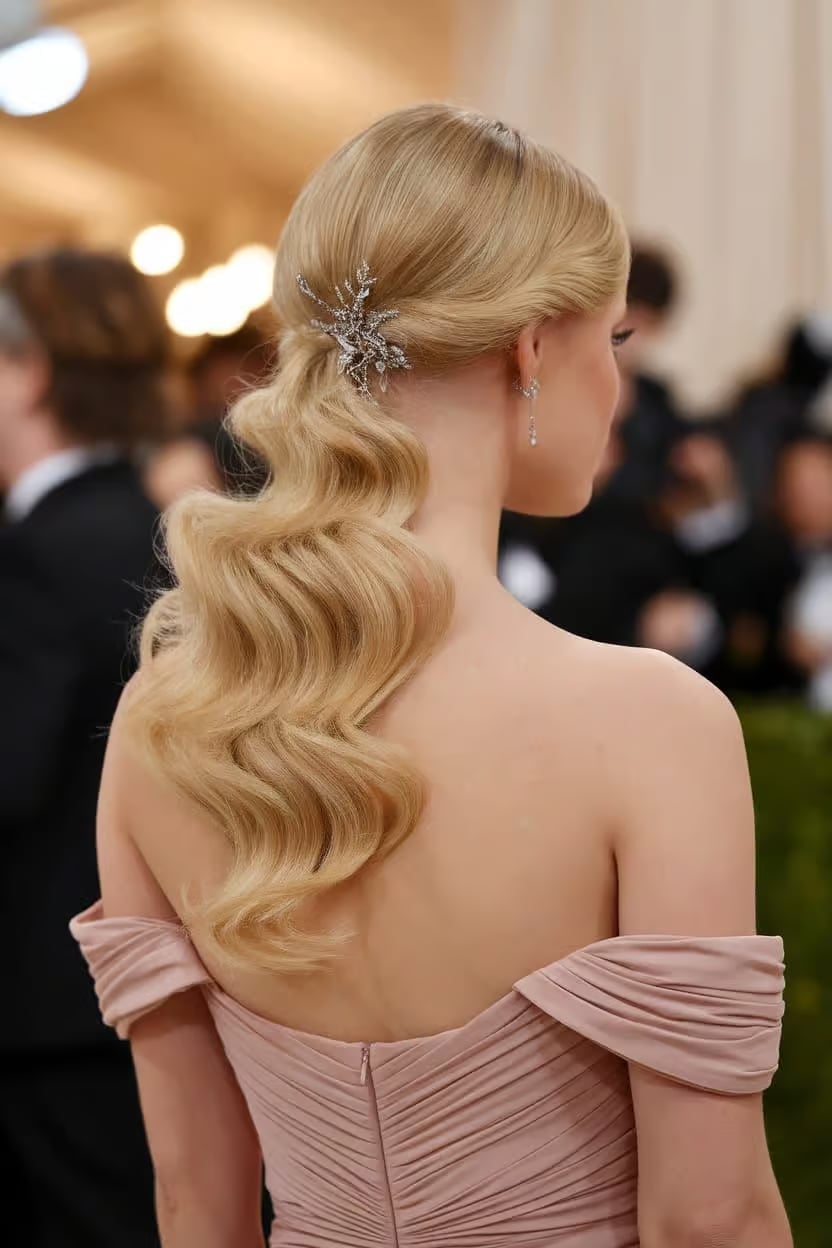 Platinum Blonde Finger Waves Mid-Back Platinum Blonde Finger Waves Mid-Back — Classy Strapless Dresses Hairstyles