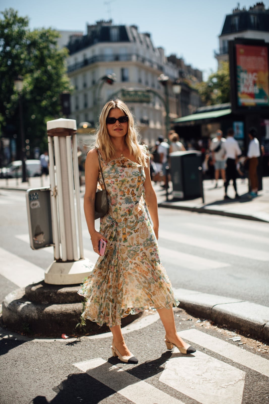 Pastel Floral Slip Dress with Block Heels Pastel Floral Slip Dress with Block Heels — Classy Street Style Outfits