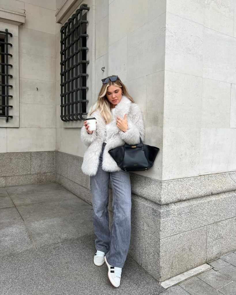 Faux Fur Coat with Straight Leg Jeans Faux Fur Coat with Straight Leg Jeans — Classy Street Style Outfits