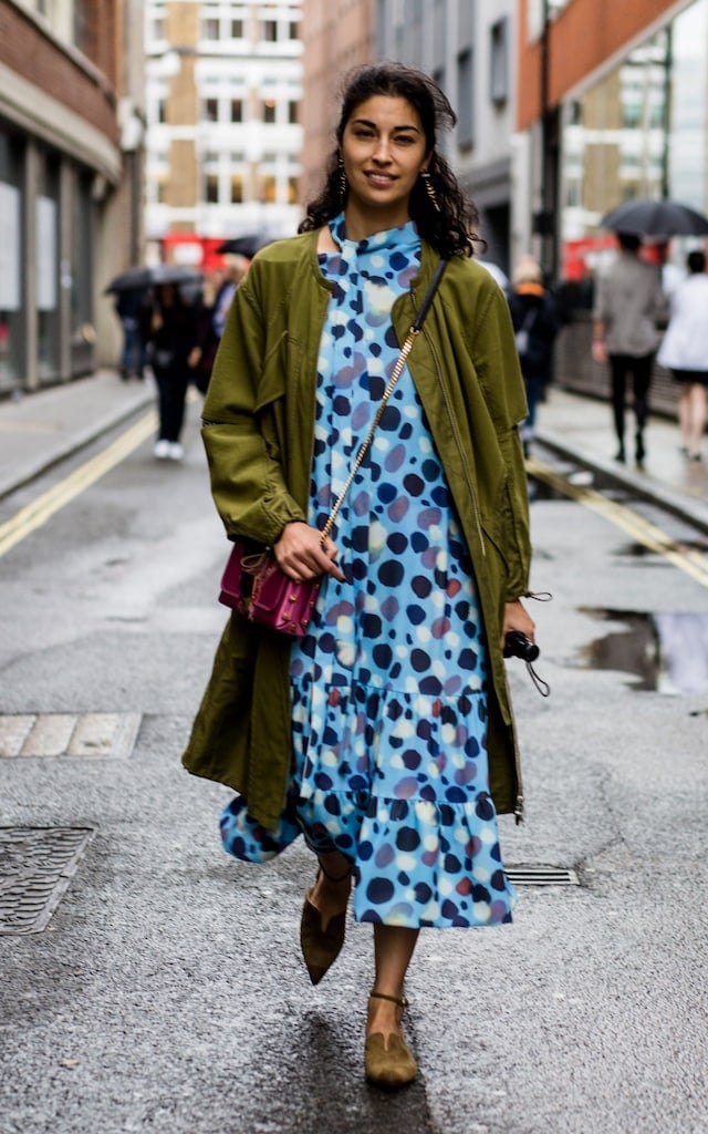 Bomber Jacket Over Polka Dot Tiered Dress Bomber Jacket Over Polka Dot Tiered Dress — Classy Street Style Outfits