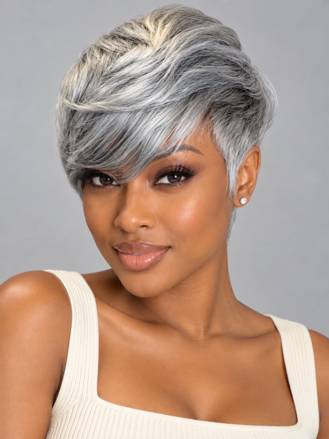 Salt And Pepper Pixie With Textured Volume — Classy Styling Wig