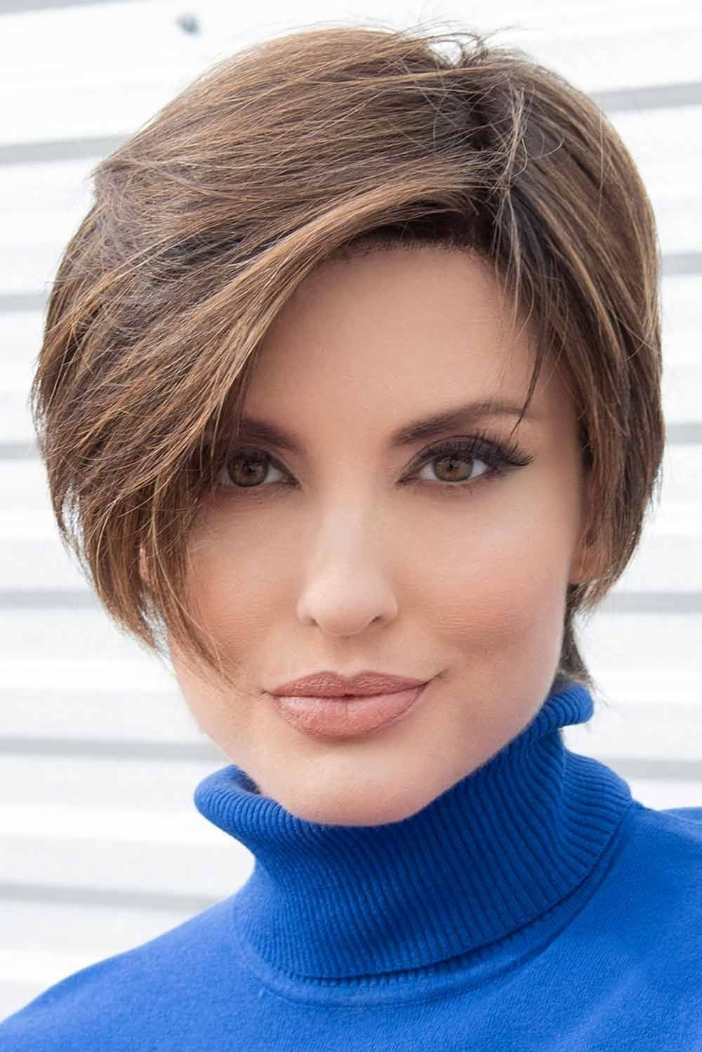 Medium Brown Pixie Bob With Textured Bangs — Classy Styling Wig