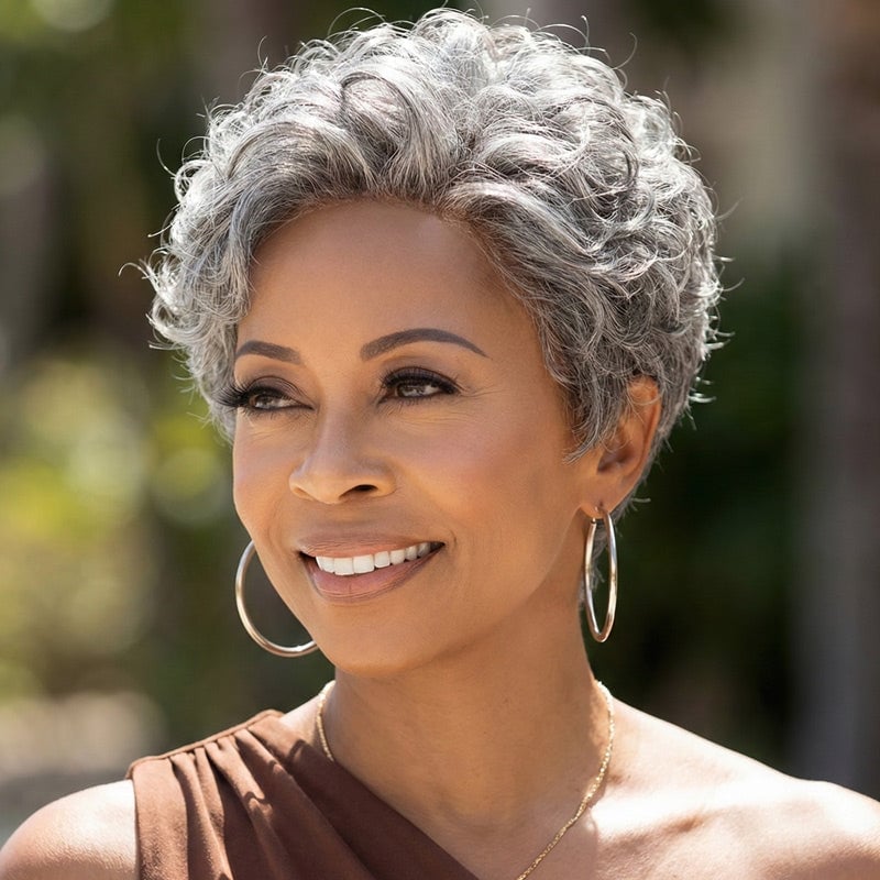 Salt And Pepper Pixie Cut With Textured Waves — Classy Styling Wig