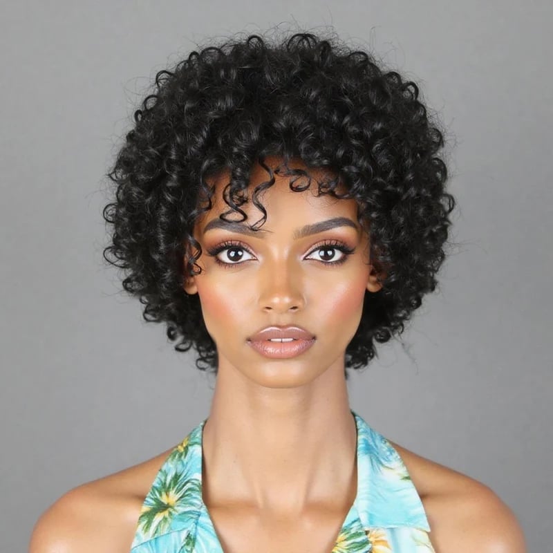 Black Pixie Cut With Kinky Curls — Classy Styling Wig