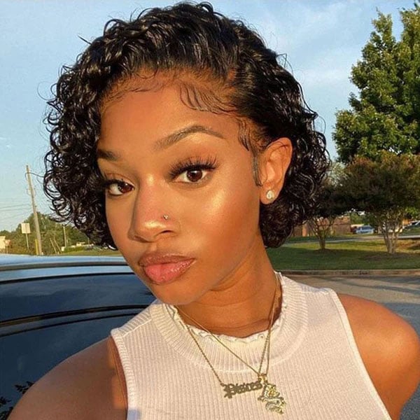 Black Pixie Cut With Defined Fine Curls — Classy Styling Wig