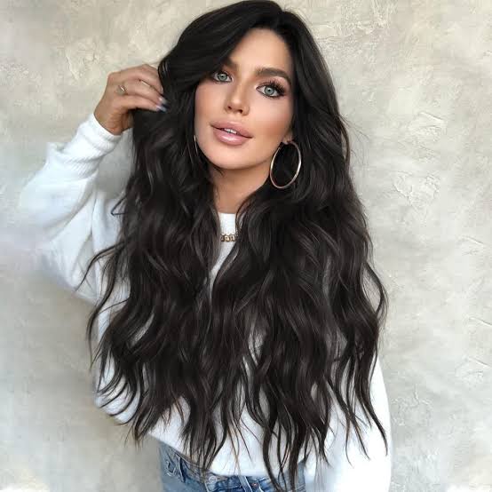 Dark Brown Long Layers With Wavy Blowout And Curtain Bangs — Classy Styling Wig