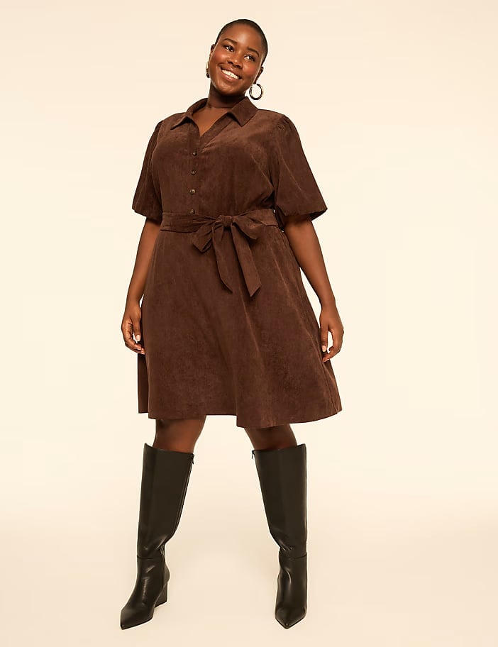 Brown Suede-Like Shirt Dress With Belt Brown Suede-Like Shirt Dress With Belt — Classy Suede Dress