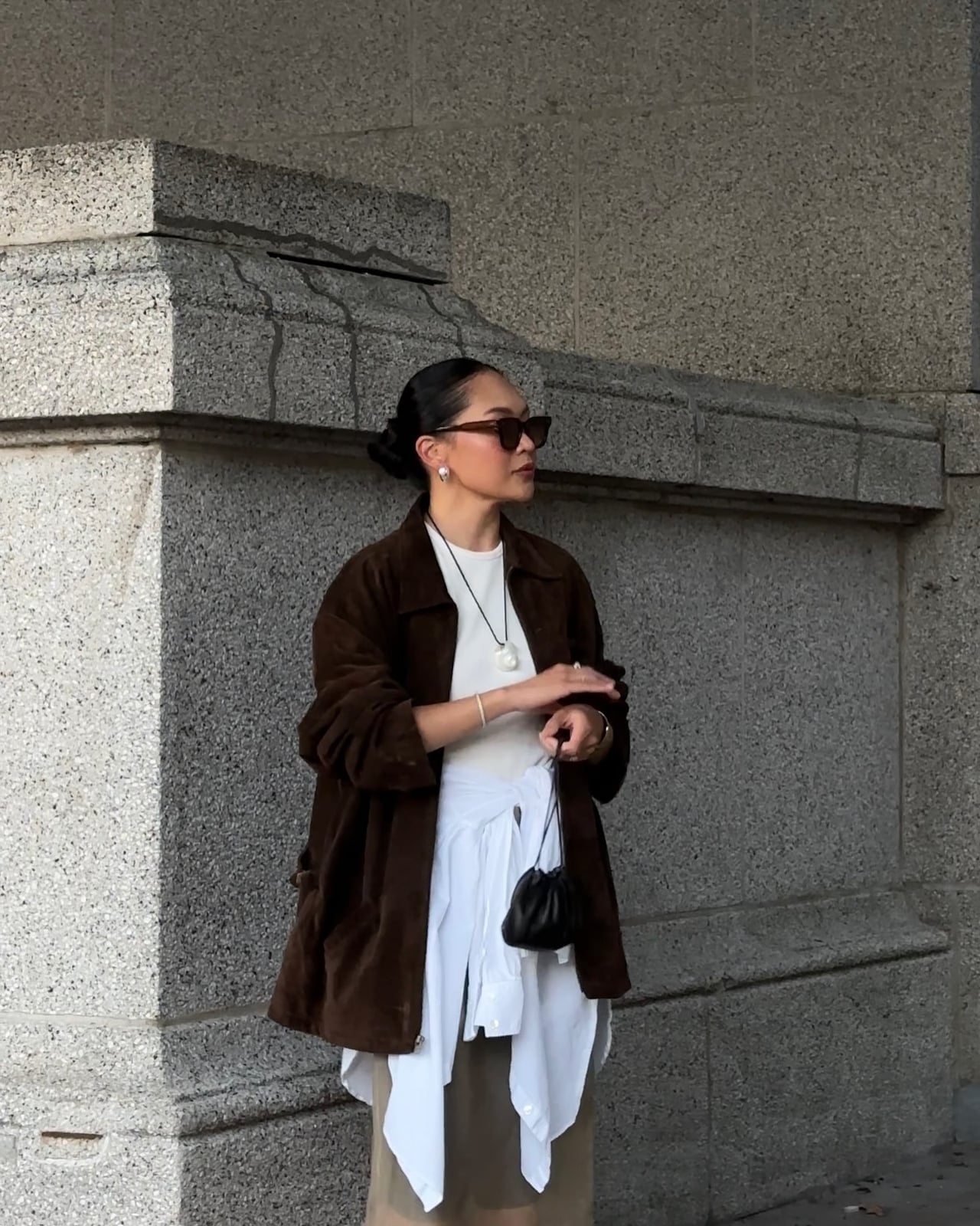 Smart Casual Brown Suede Jacket with Layered White Shirts — Classy Suede Jacket Outfits