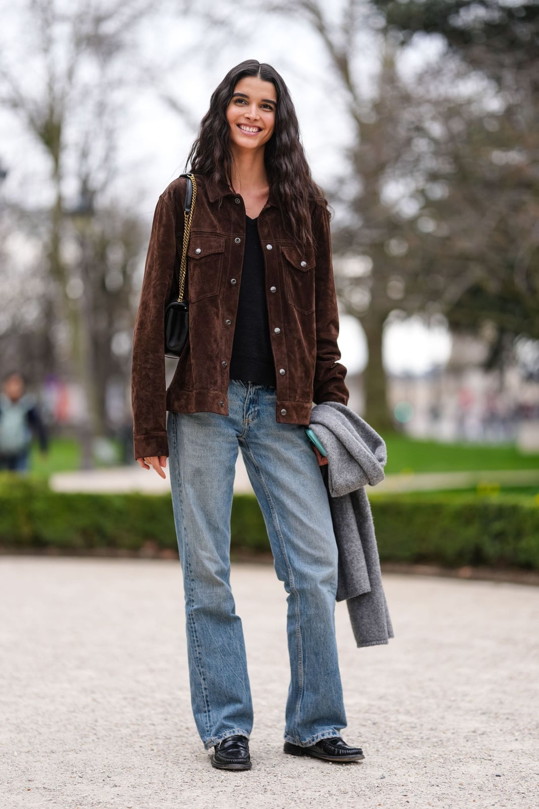 Rich Brown Suede Jacket with Black Tee and Jeans — Classy Suede Jacket Outfits