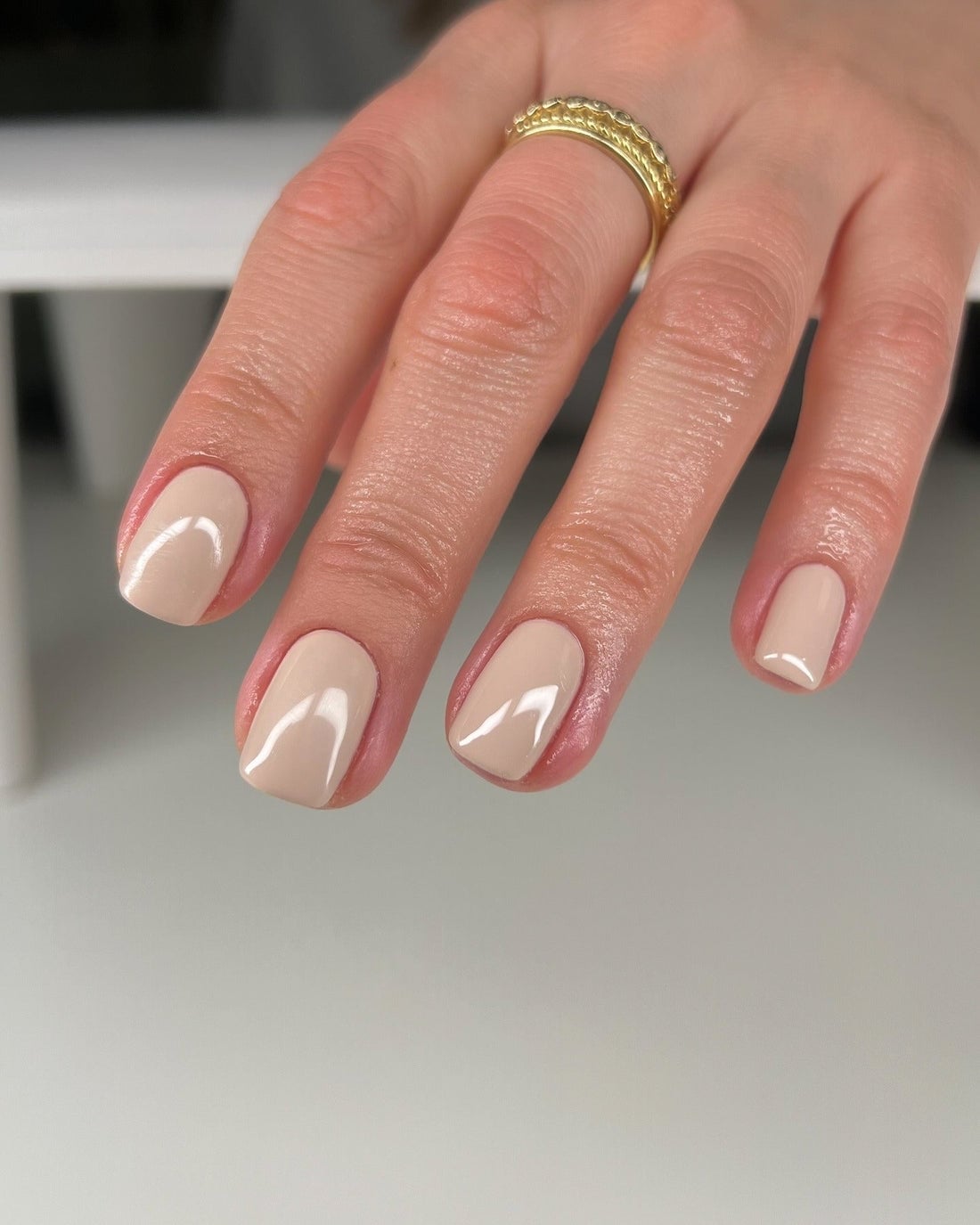 Opaque Light Beige Glossy Short Square Nails Opaque Light Beige Glossy Short Square Nails — Classy Tan Nails
