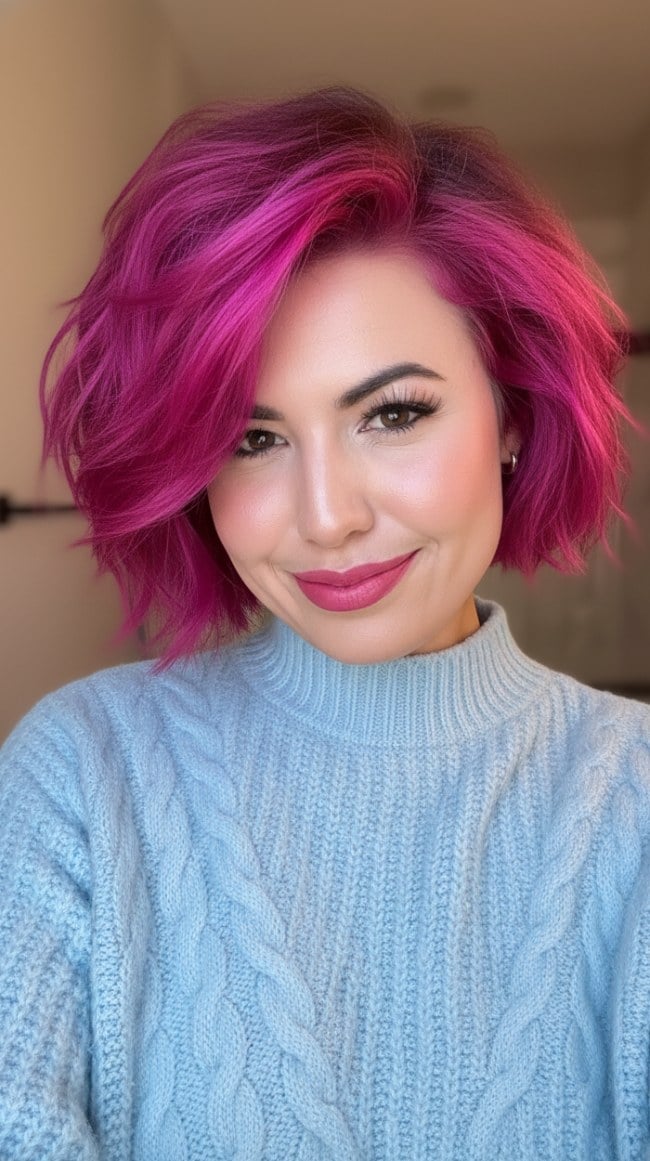 Collarbone Fuchsia Pink Textured Bob Collarbone Fuchsia Pink Textured Bob — Classy Textured Hair
