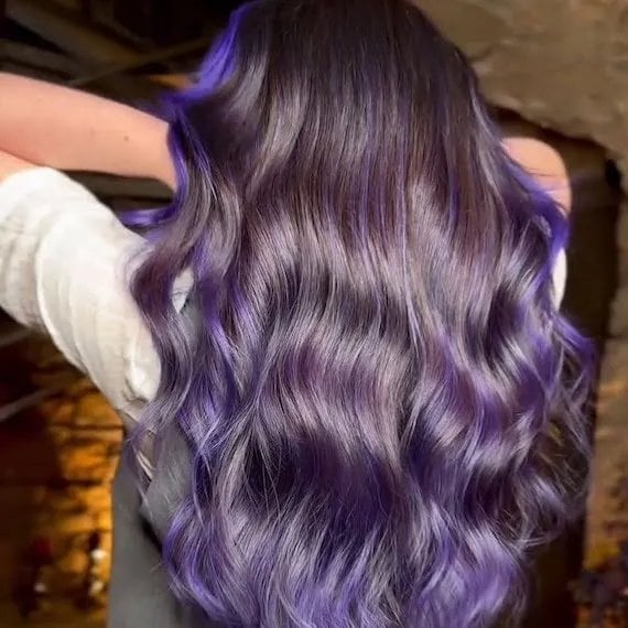 Mid-Back Thick Waves With Purple Highlights Mid-Back Thick Waves With Purple Highlights — Classy Textured Hair