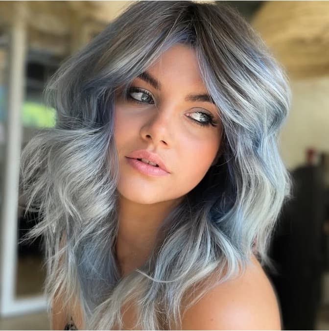 Collarbone Lob Ash Gray Blue Blend Collarbone Lob Ash Gray Blue Blend — Classy Textured Hair