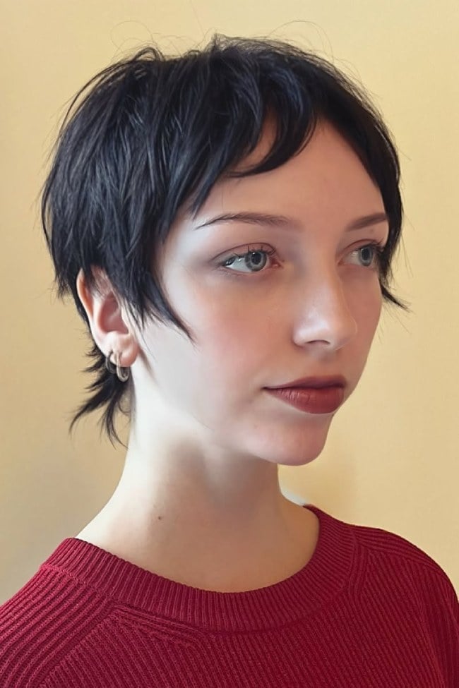 Wavy Dark Brown Pixie With Micro Fringe Wavy Dark Brown Pixie With Micro Fringe — Classy Textured Pixie