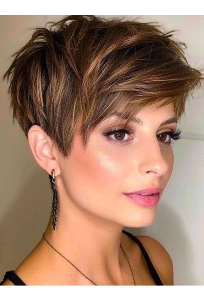 Textured Wavy Pixie With Long Side Bangs Textured Wavy Pixie With Long Side Bangs — Classy Textured Pixie