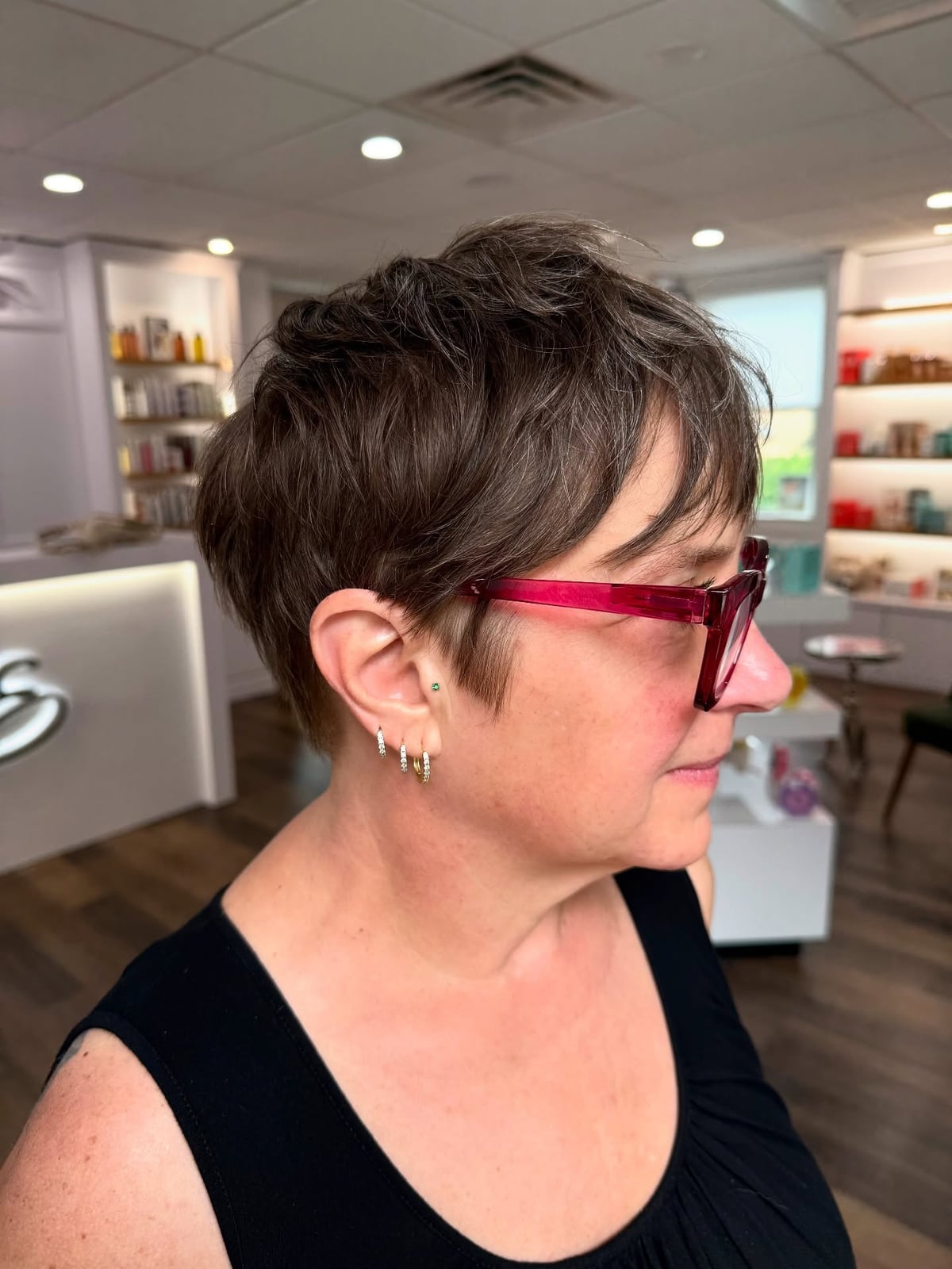 Gray Brown Pixie With Wavy Texture Gray Brown Pixie With Wavy Texture — Classy Textured Pixie
