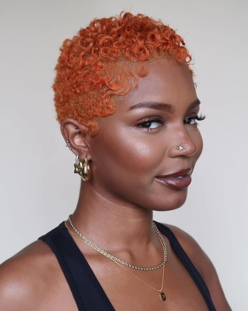 Bold Orange Curly Pixie Cut Bold Orange Curly Pixie Cut — Classy Textured Pixie