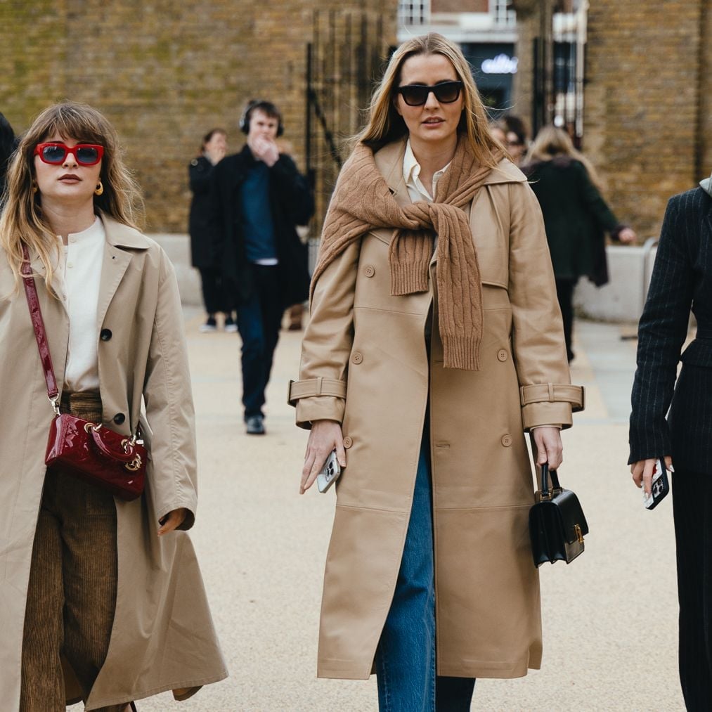 Camel Trench Coat With Knit Sweater and Jeans — Classy Theater Outfits