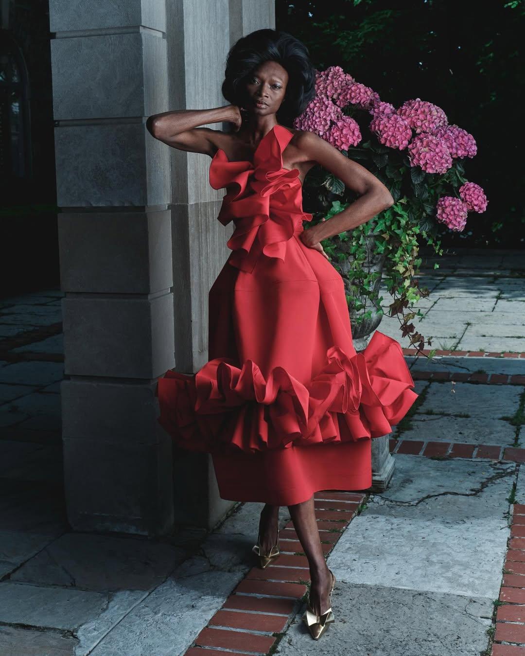 Red Ruffled Midi Dress With Metallic Heels — Classy Theater Outfits