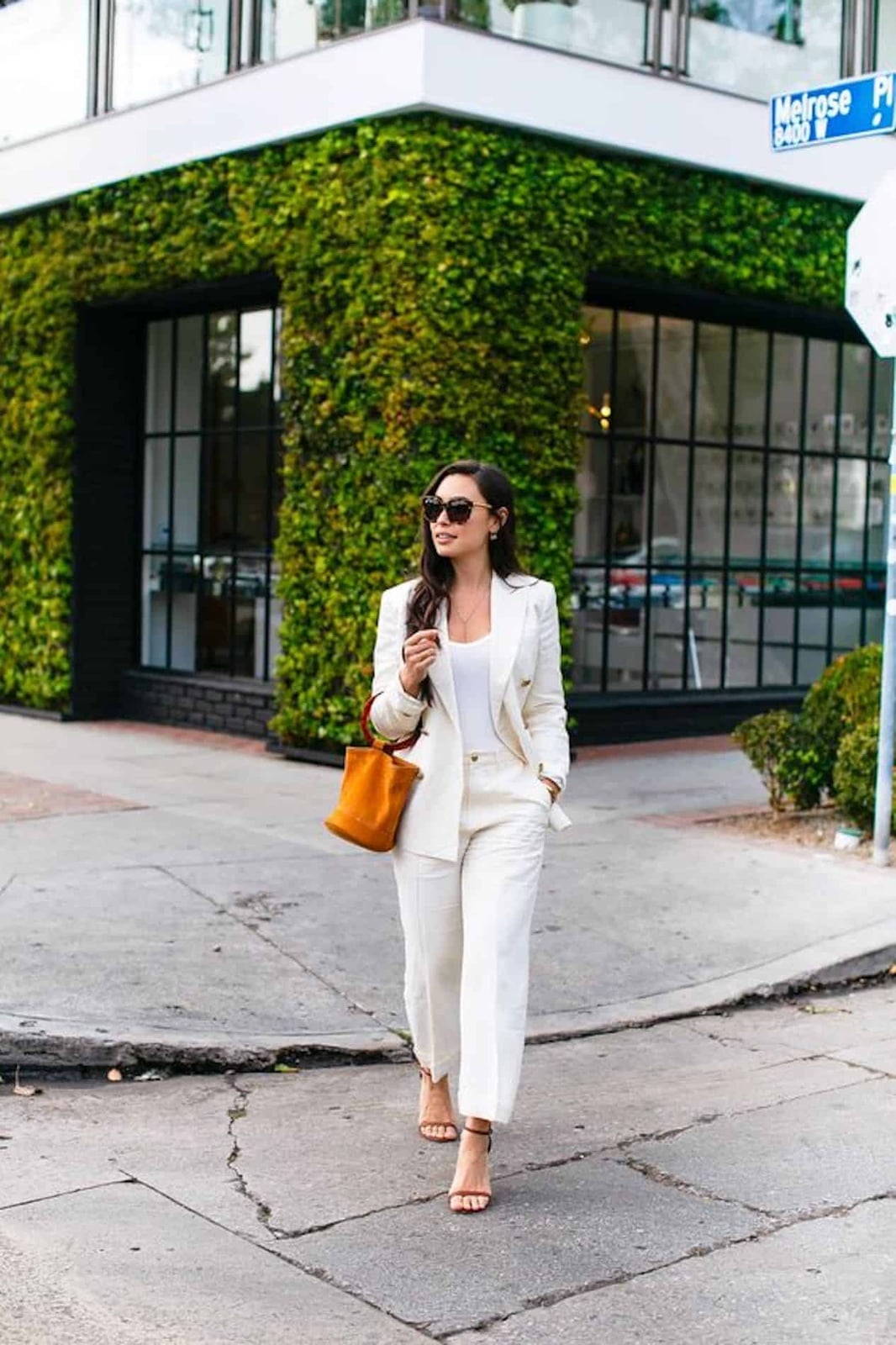 White Linen Suit With Tan Sandals — Classy Theater Outfits