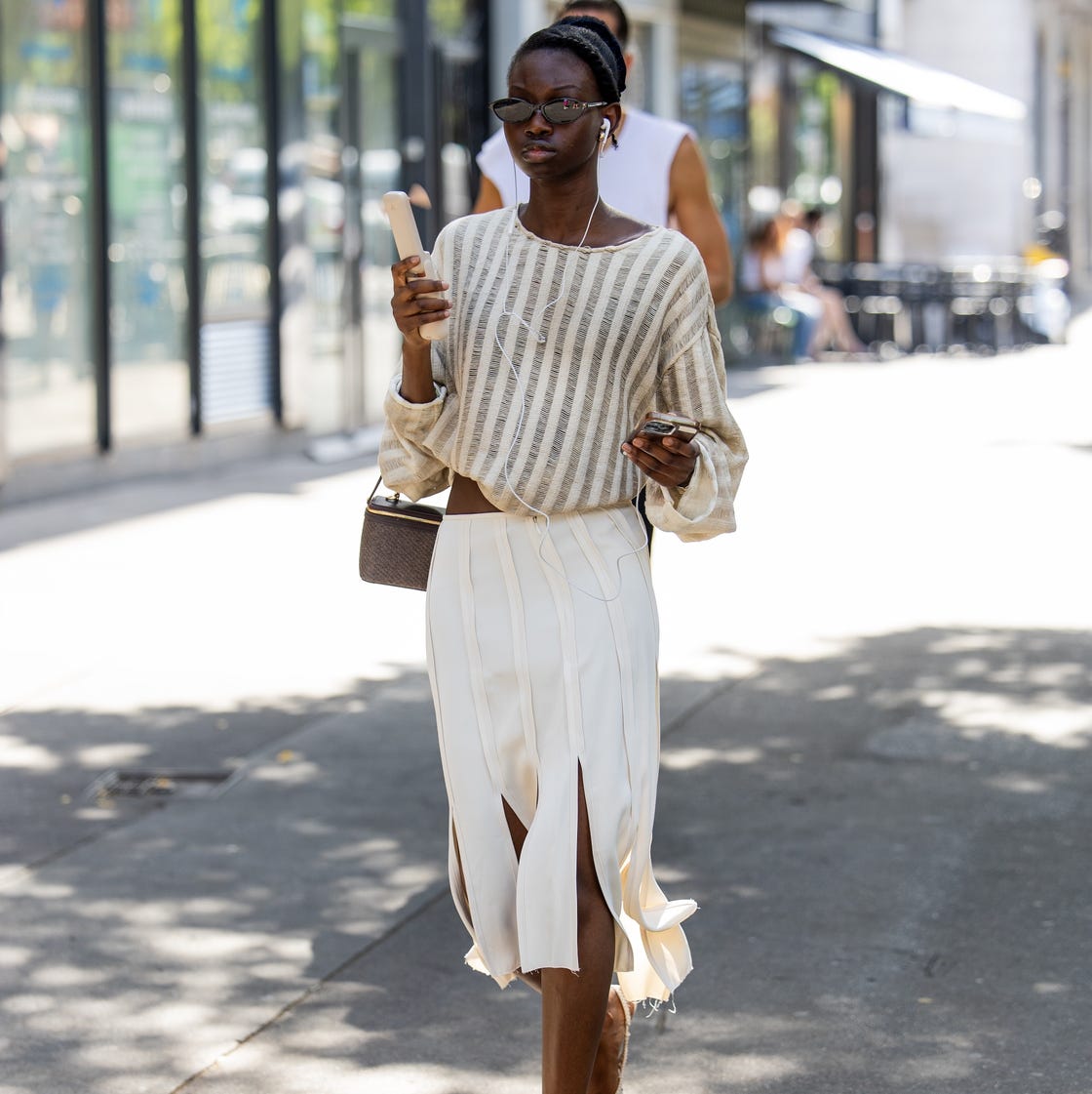 Striped Knit Top With Slit Midi Skirt — Classy Theater Outfits