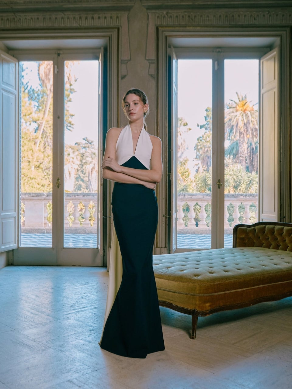 Black and White Halter Gown With Mermaid Silhouette — Classy Theater Outfits