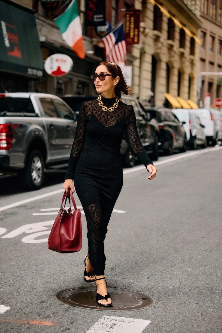 Black Lace Jumpsuit With Gold Chain Necklace — Classy Theater Outfits