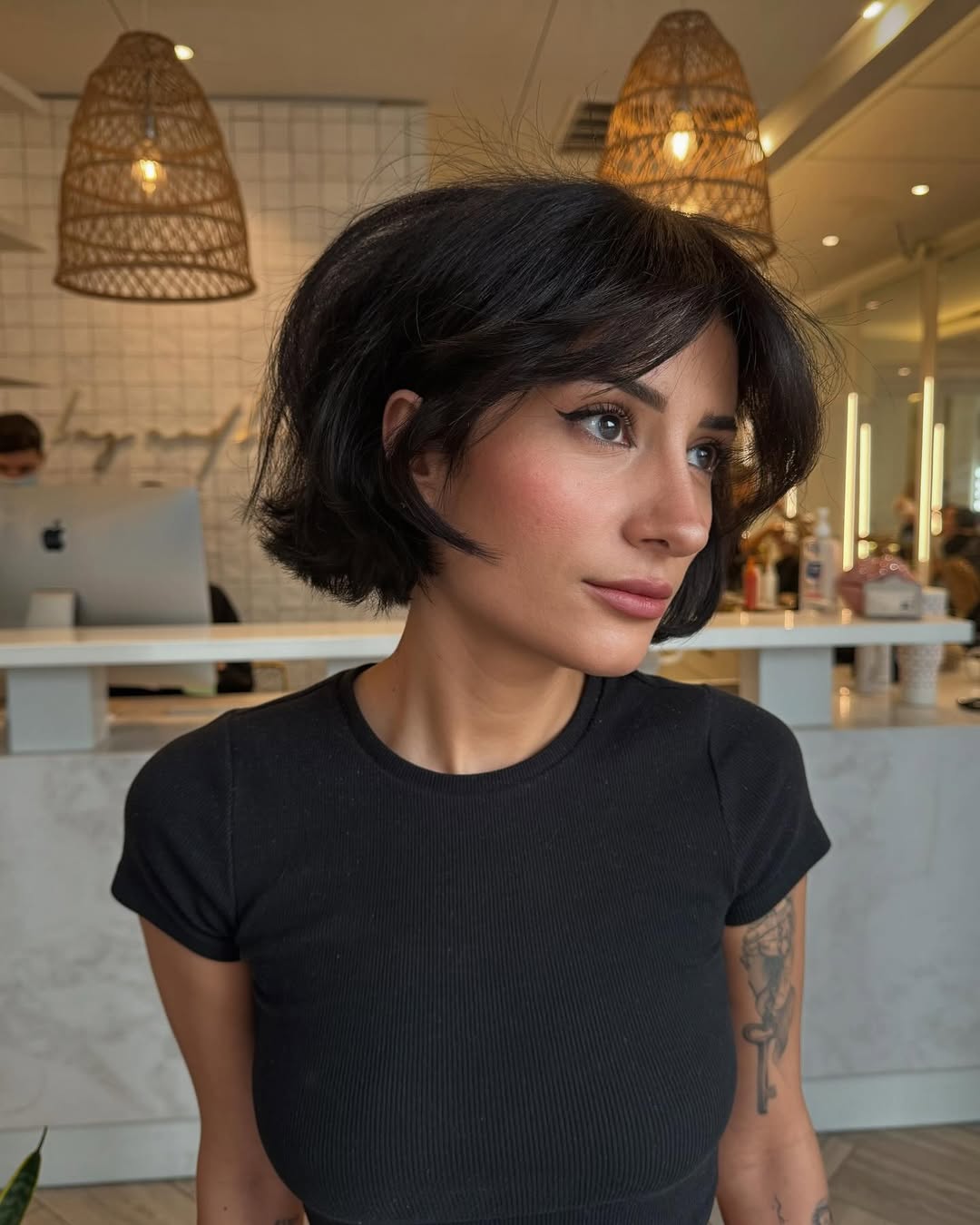 Chin Length Shag With Curtain Bangs, Dark Brown Chin Length Shag With Curtain Bangs, Dark Brown — Classy Trending Hairstyle