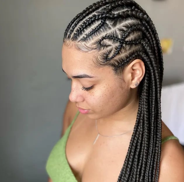 Fulani Braids With Geometric Cornrow Design — Classy Tribal Braids Hairstyles