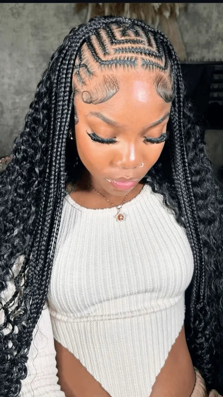 Geometric Cornrows With Wavy Box Braids — Classy Tribal Braids Hairstyles