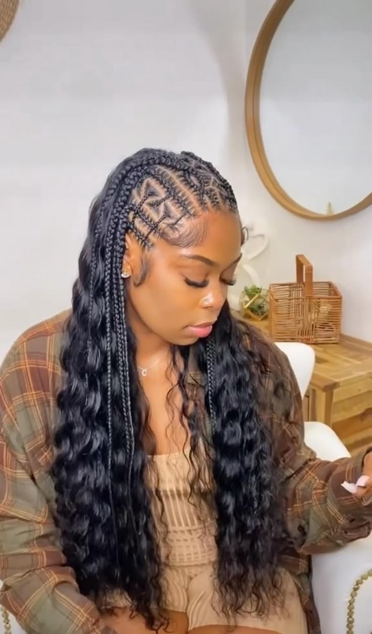 Cornrows With Dark Brown Wavy Box Braids — Classy Tribal Braids Hairstyles