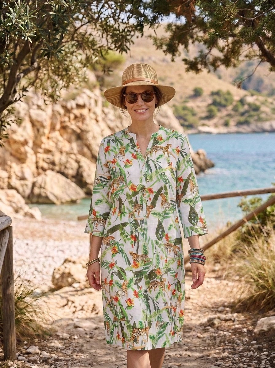 Tunic Dress Leopard Leaf Orange Flower Print Tunic Dress Leopard Leaf Orange Flower Print — Classy Tropical Outfits