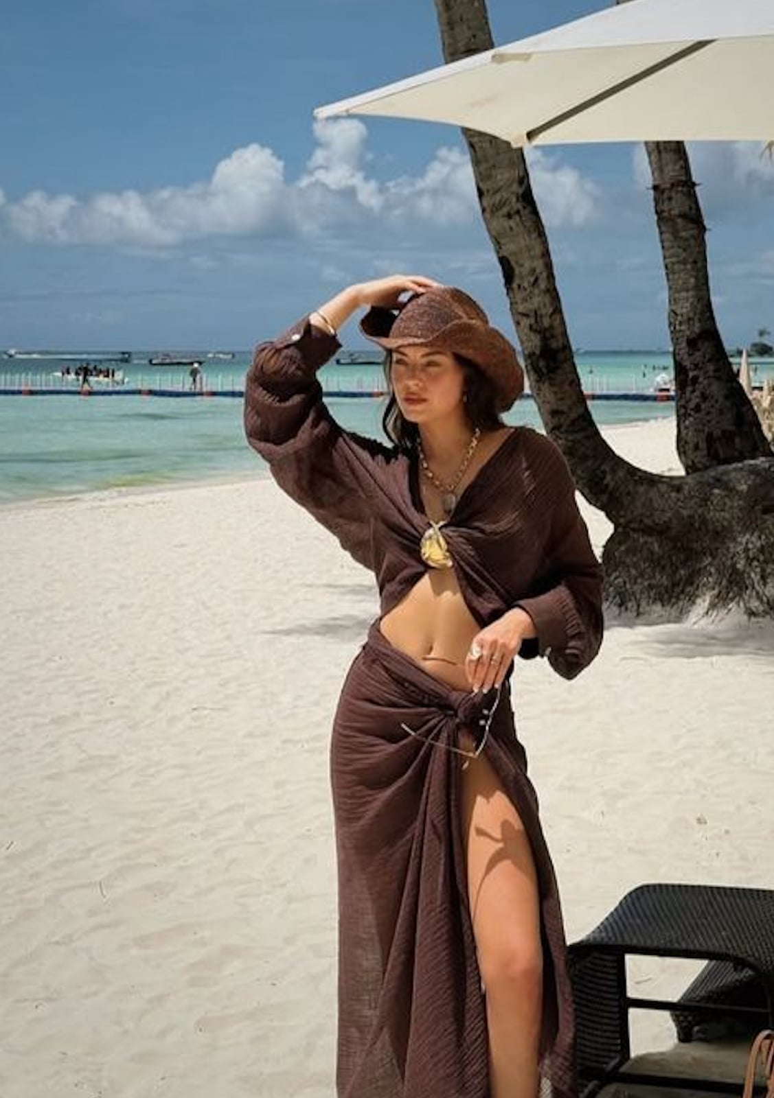 Brown Gauze Crop Top Draped Wrap Skirt Brown Gauze Crop Top Draped Wrap Skirt — Classy Tropical Outfits