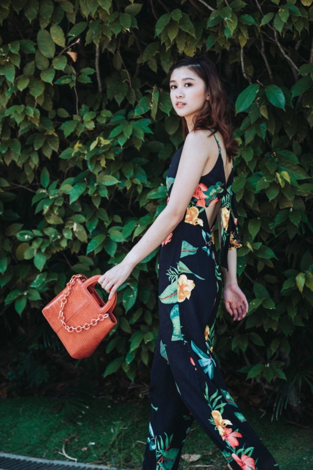Wide Leg Jumpsuit Yellow Green Floral Print Open Back Wide Leg Jumpsuit Yellow Green Floral Print Open Back — Classy Tropical Outfits