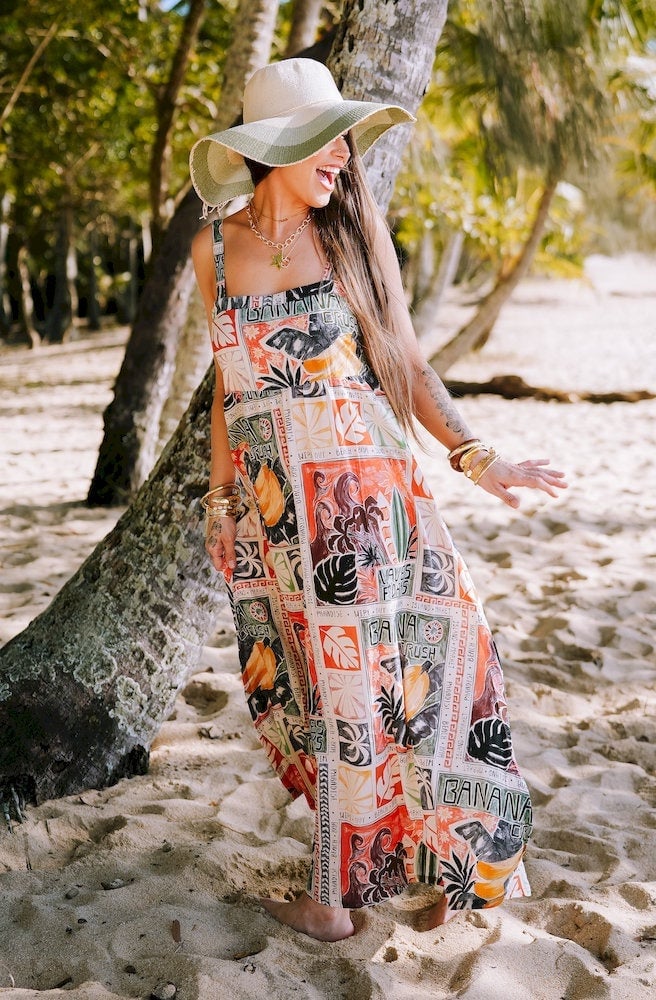 Maxi Dress Bold Tropical Print Cotton Fabric Maxi Dress Bold Tropical Print Cotton Fabric — Classy Tropical Outfits