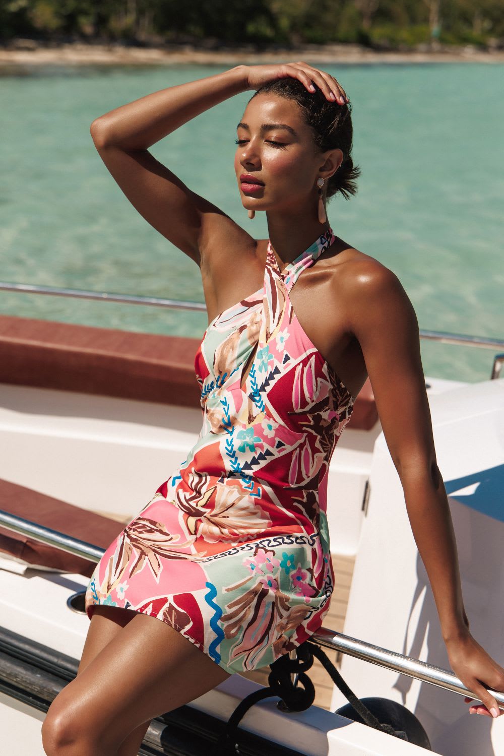 Halterneck Mini Dress Bold Abstract Tropical Print Halterneck Mini Dress Bold Abstract Tropical Print — Classy Tropical Outfits