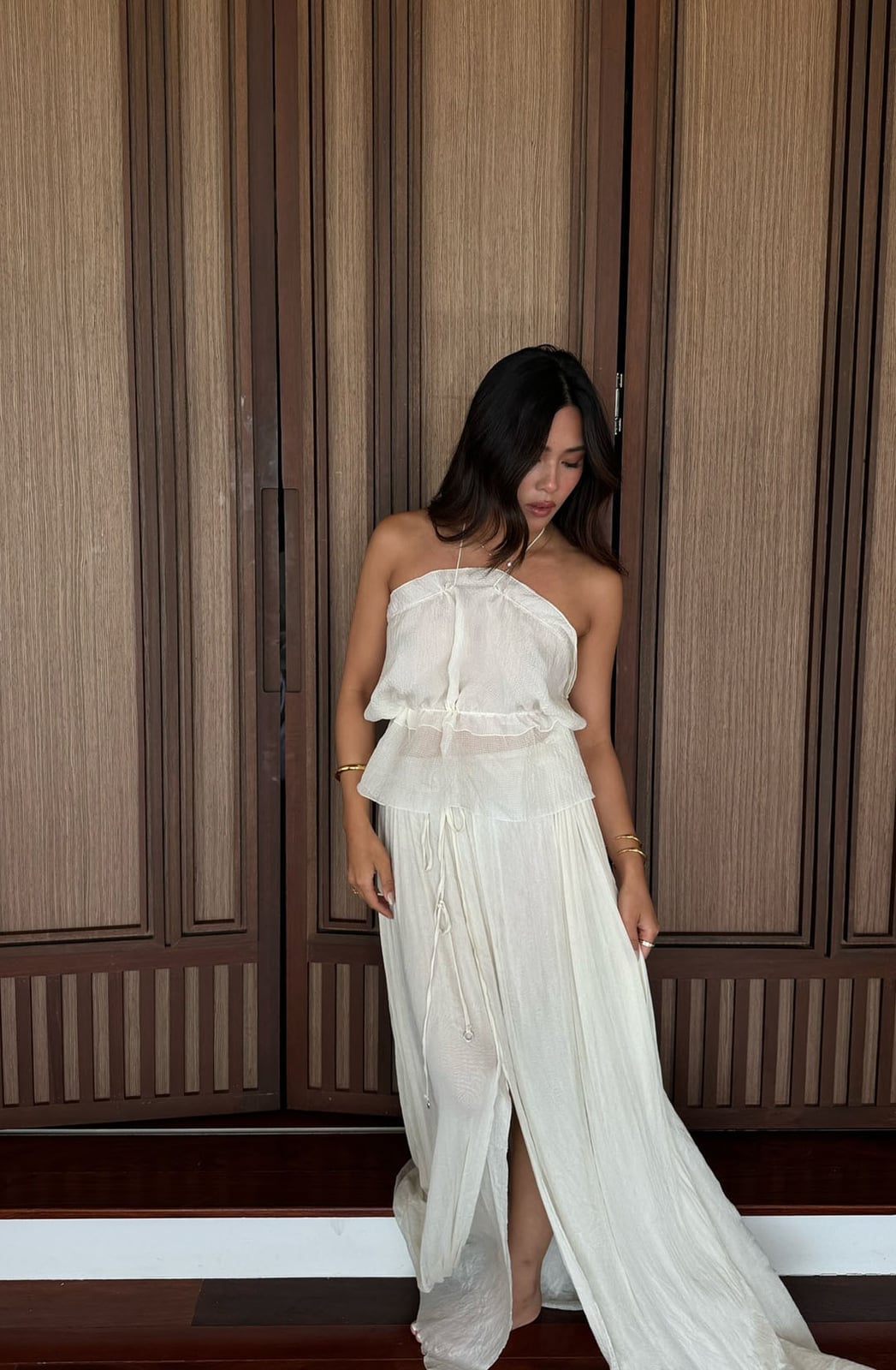 Off-white Gauzy Halter and Maxi Skirt Set — Classy Under Outfits