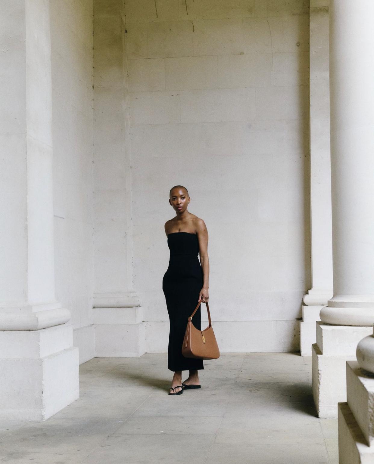 Strapless Black Dress with Flat Sandals — Classy Under Outfits