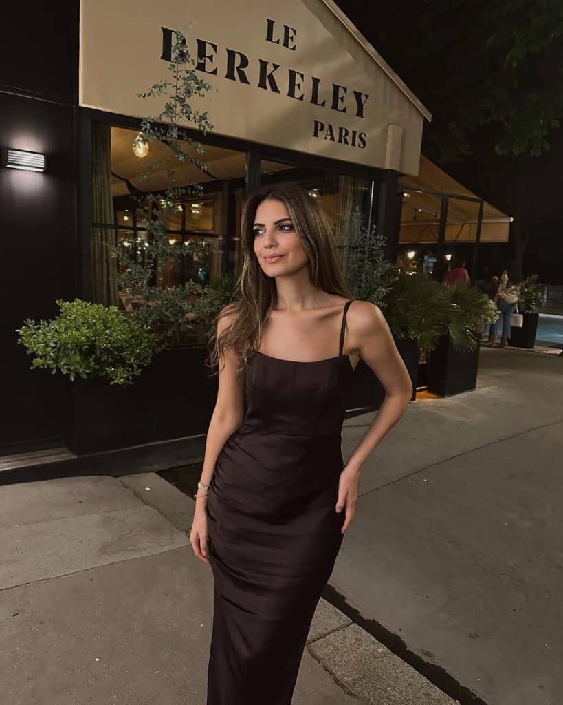 Dark Brown Satin Ruched Midi Dress — Classy Under Outfits